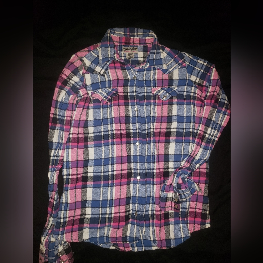 Wrangler Girls Pink & Blue Plaid Button Up